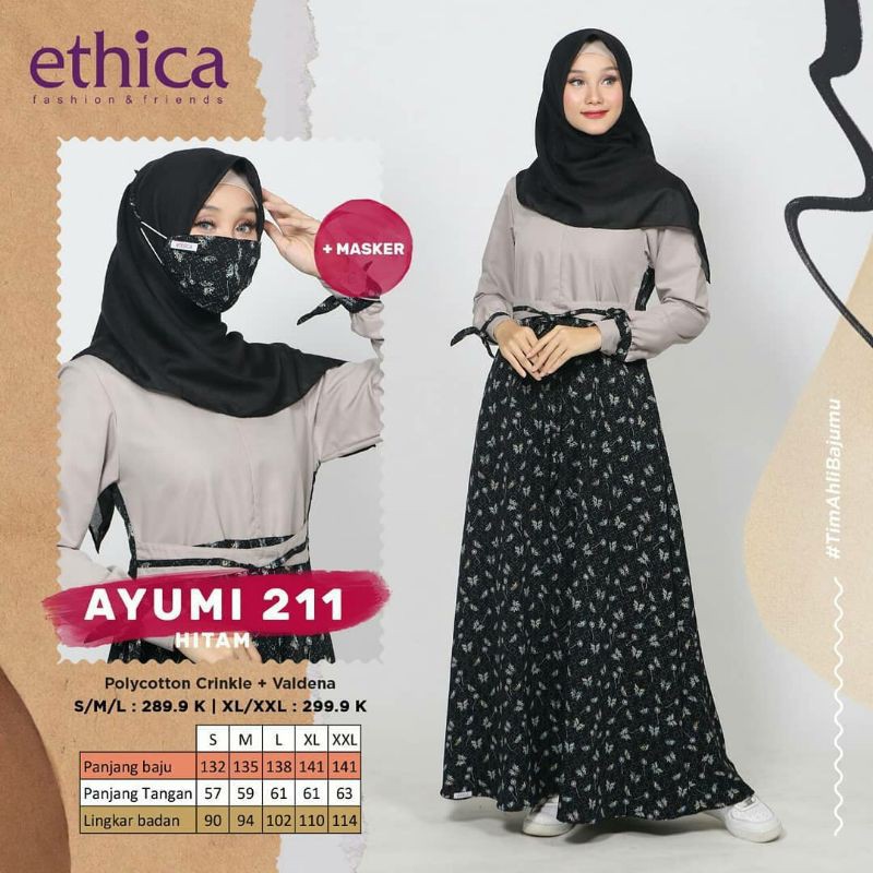 Gamis Ethica Ayumi 211(Hitam, Biru, Coklat)
