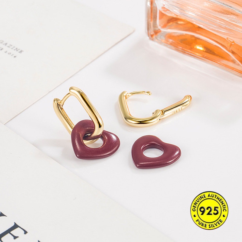 Anting Bentuk Hati Warna Merah Gaya Retro Untuk Wanita U1044