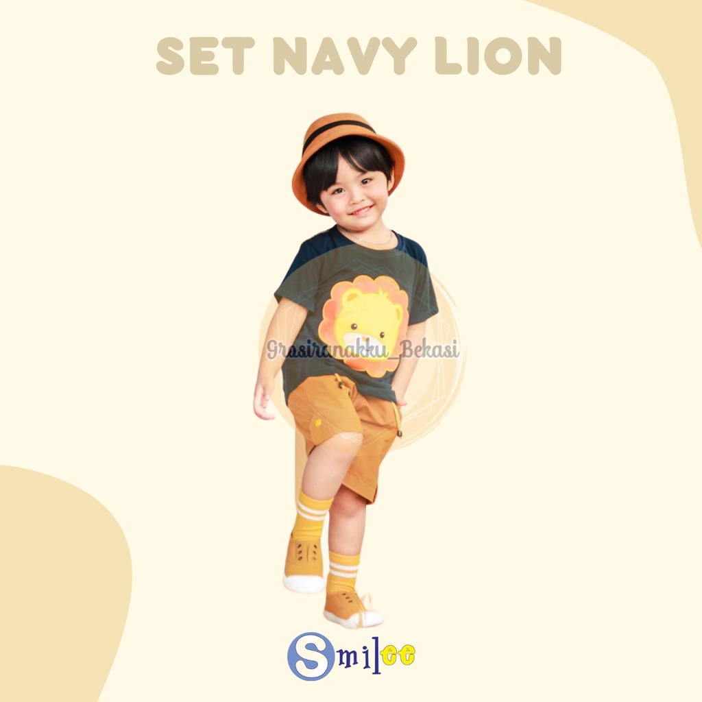 Setelan Anak Cowok Biru Navy Lion Size 1-3Tahun Murah