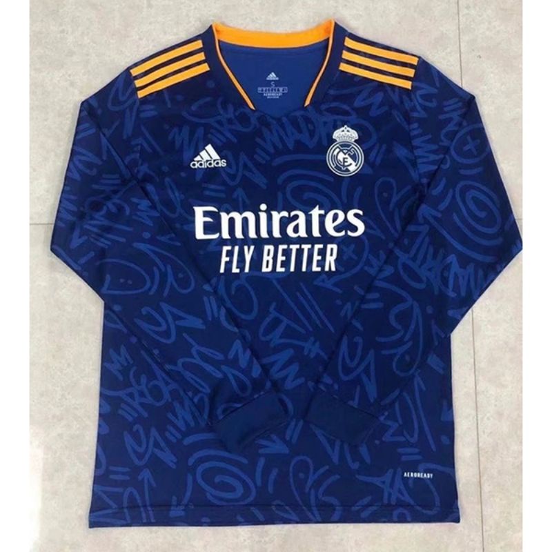 Jersey Bola Real Madrid Away Biru 2021 2022 LS Lengan Panjang Grade Ori Official