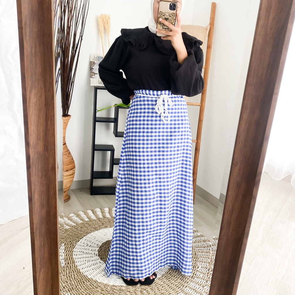 Rok Wanita Katun Motif Kotak ACE SKIRT-Blue