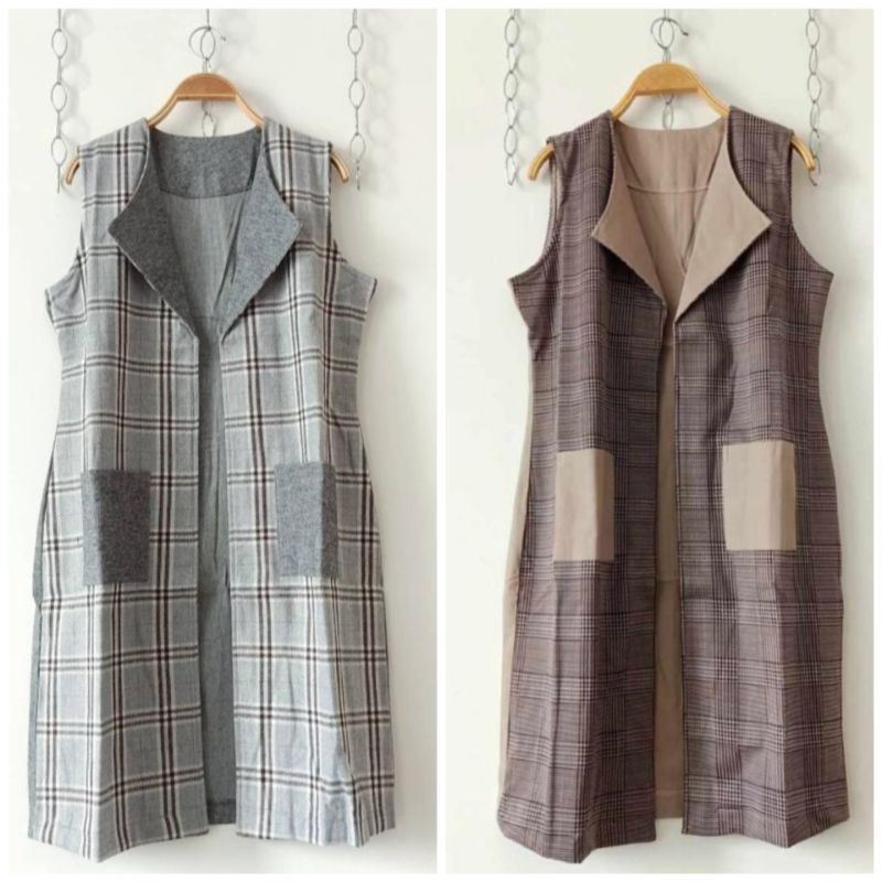 Outer vest motif kotakkatun Zara mix flanel import