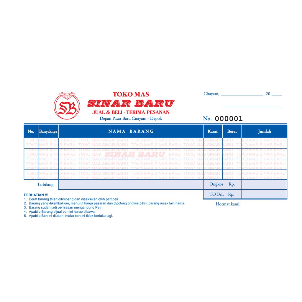 

1/3F 3PLY 2WARNA +NOMOR CUSTOM NOTA, SURAT JALAN, KWITANSI, BON