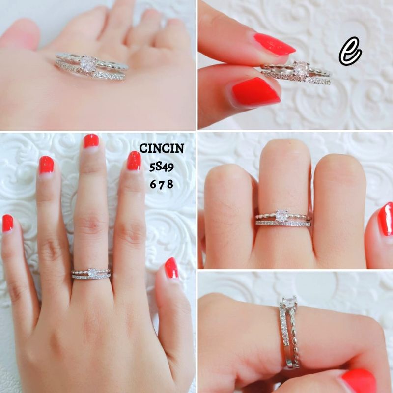 Cincin Titanium Permata Solitaire Cincin Wanita