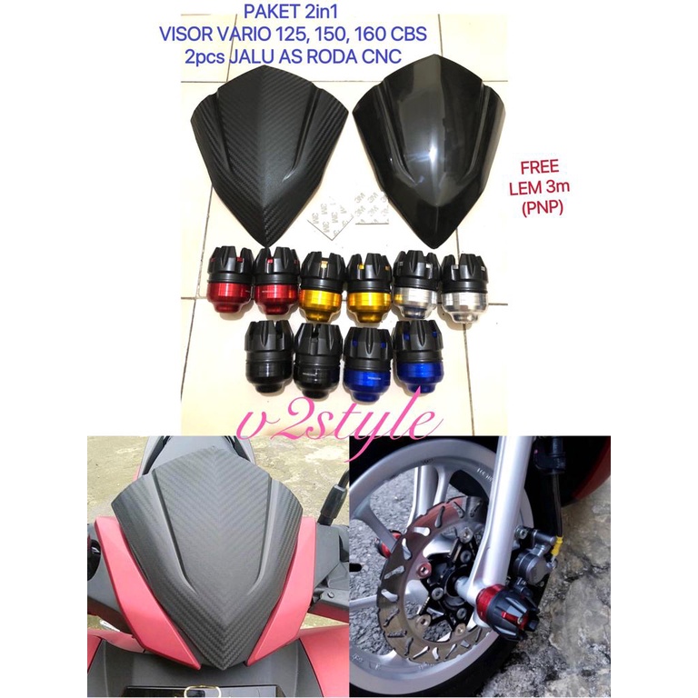 PAKETAN 2IN1  VISOR VARIO 125 150 160 CBS PLUS DOUBLE TIP+JALU AS NAGA VARIASI HONDA VARIO 125 150 160 CBS VARIASI WARNA VISOR KARBON HITAM JALU AS NAGA MERAH BIRU GOLD HITAM SIVER