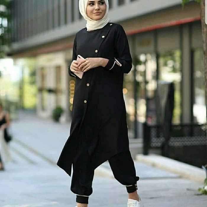 Set Assalam Hitam Baju Setelan Muslim Baju Muslim Wanita Terbaru