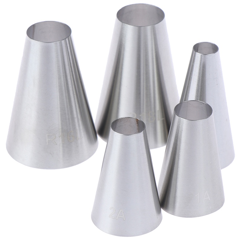 5pcs / Set Nozzle Icing Piping Bentuk Bulat Besar Untuk Dekorasi Kue Pastry