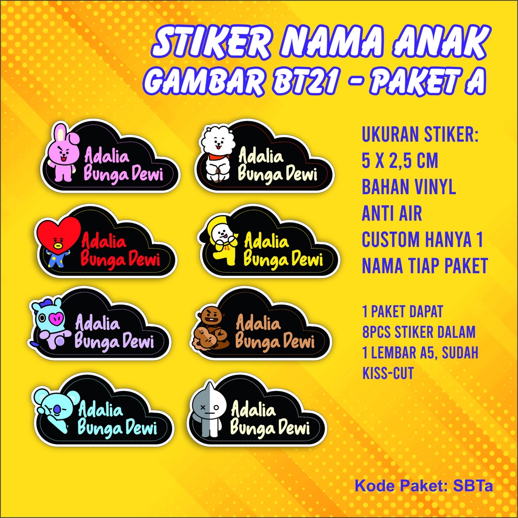 

Stiker Nama Gambar BT21 - Custom Nama