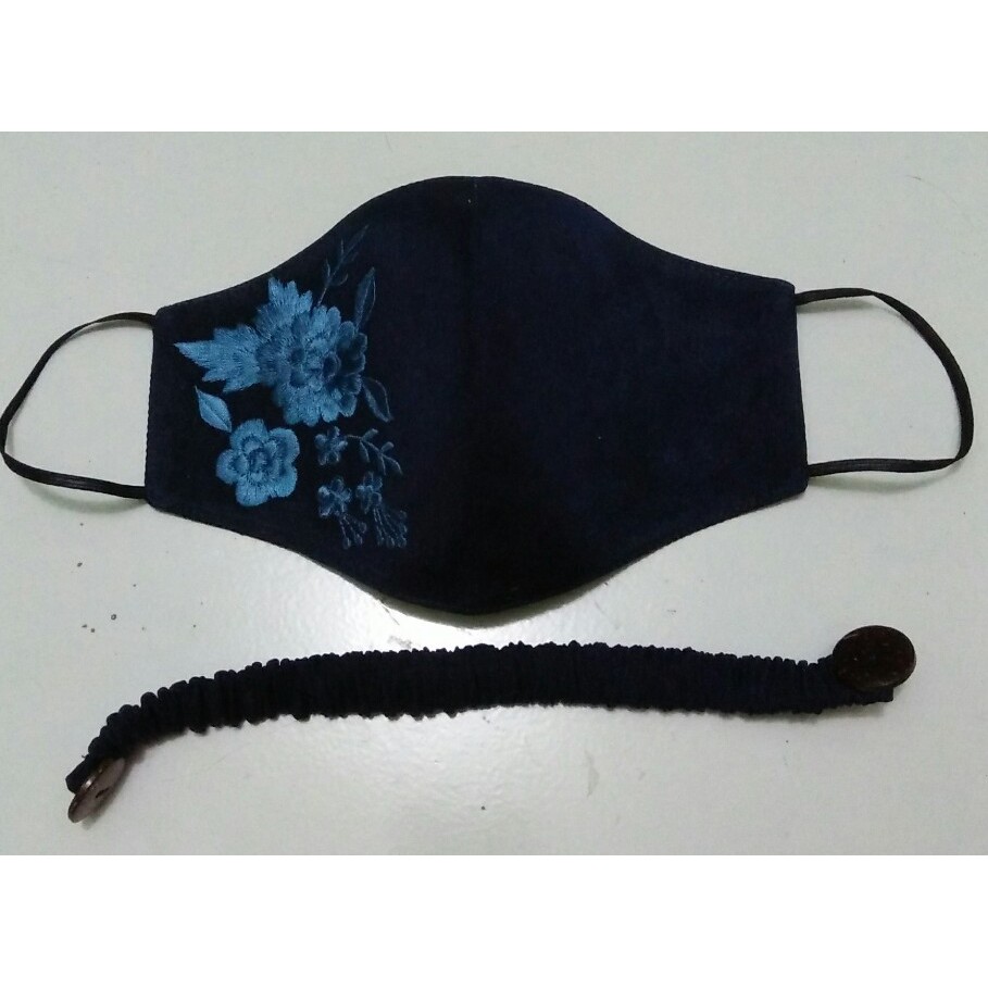 MASKER KAIN MOTIF BORDIR WARNA NAVY/BIRU DONGKER