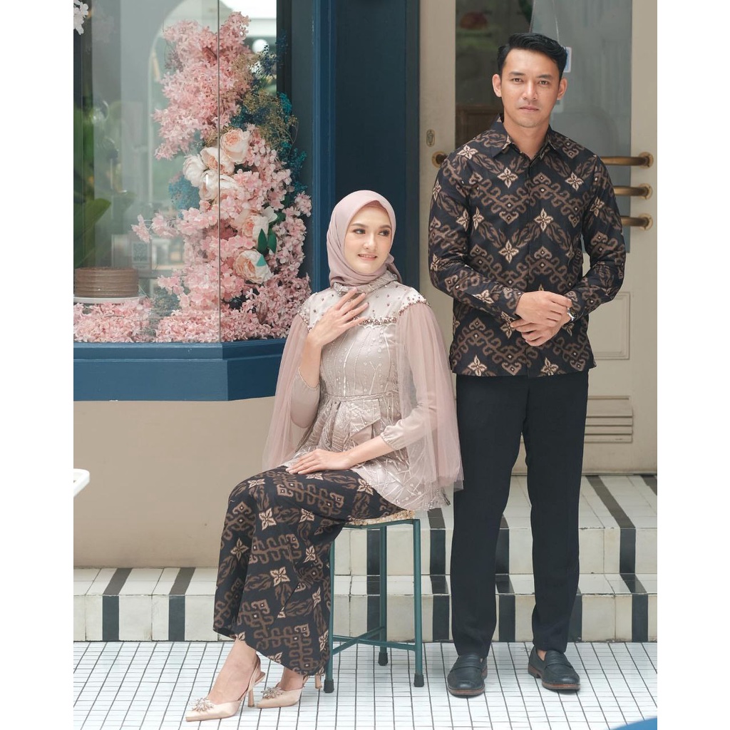 ( ORI ) Kebaya Batik Couple Vanilla Nude BONUS HIJAB Kebaya Wisuda Kebaya Lamaran Kebaya Couple modern