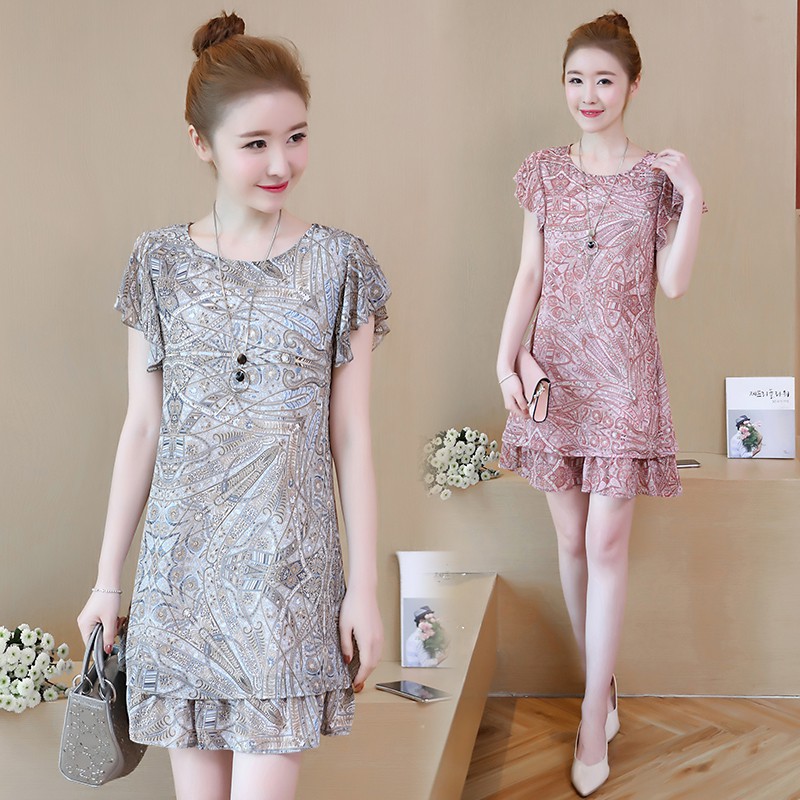 \u2764Dress Midi Model Longgar Gaya Korea Elegan Bahan Sifon Ada Ukuran Besar untuk Wanita