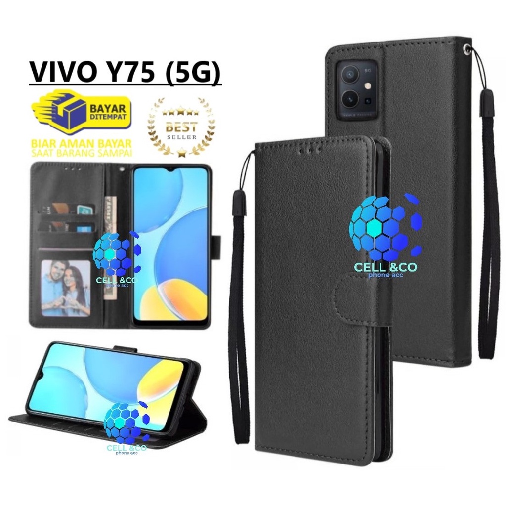 NEW VIVO Y75 (5G) FLIP COVER CASE FLIP LEATHER WALLET PREMIUM FLIP CASE BUKA TUTUP KESING HP CASING FLIP CASE WALLET VIVO Y75 (5G)