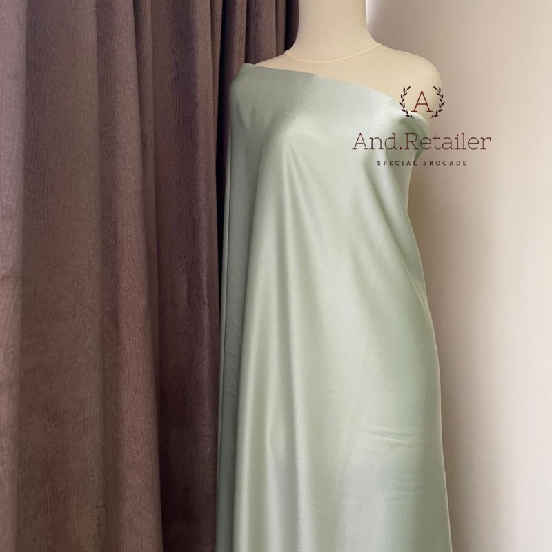 Bahan Kain satin Maxmara Pure silk Original 100% warna Hijau Mint