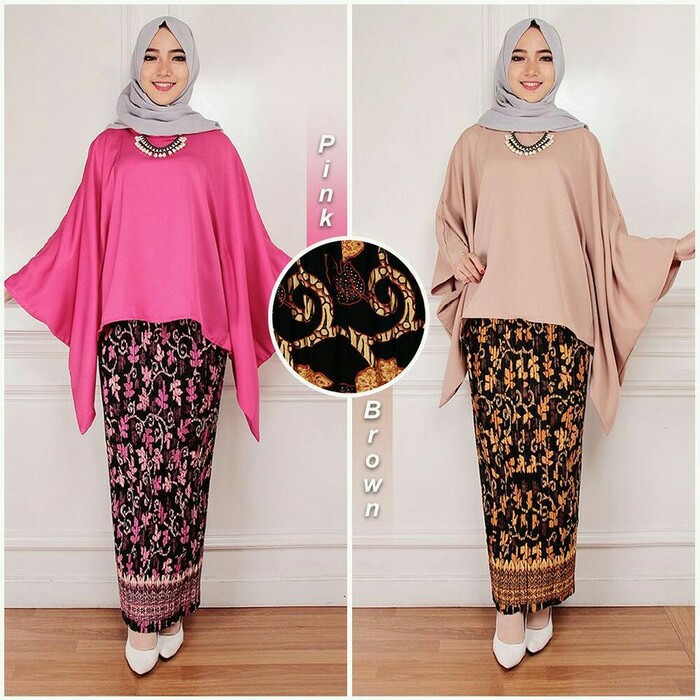 SB Collection Stelan Kebaya Janie Atasan Blouse Batwing dan Rok Plisket Batik Wanita