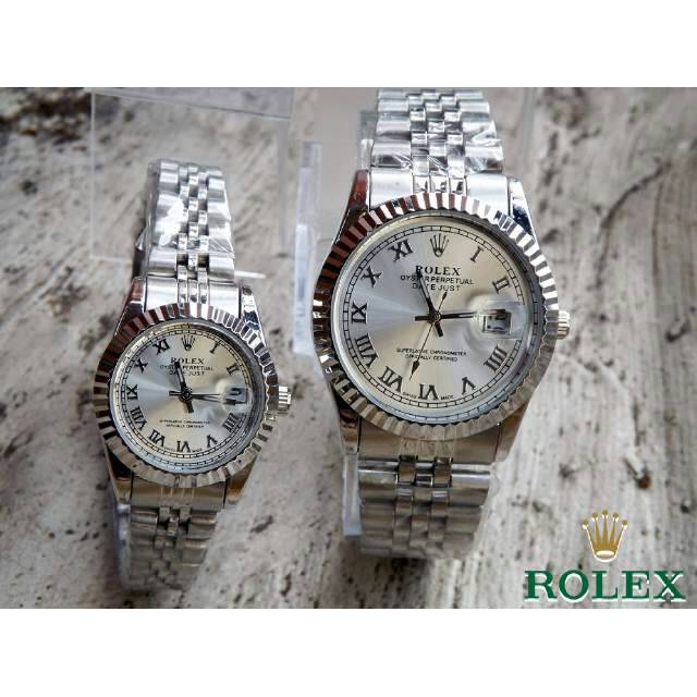 Jam tangan rolex couple romawi silver