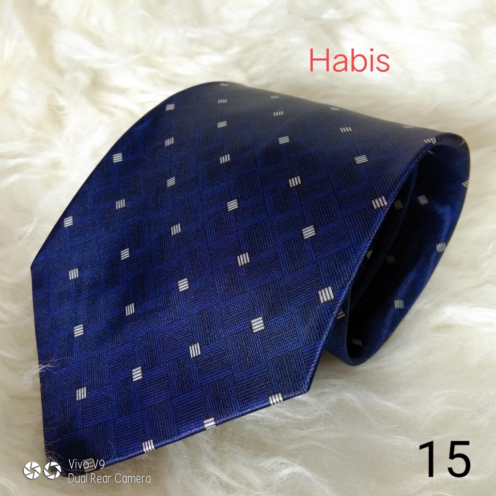 Dasi Panjang Pria Ukuran Besar Lebar 10 Cm Bahan Polyester Satin Motif Warna Biru