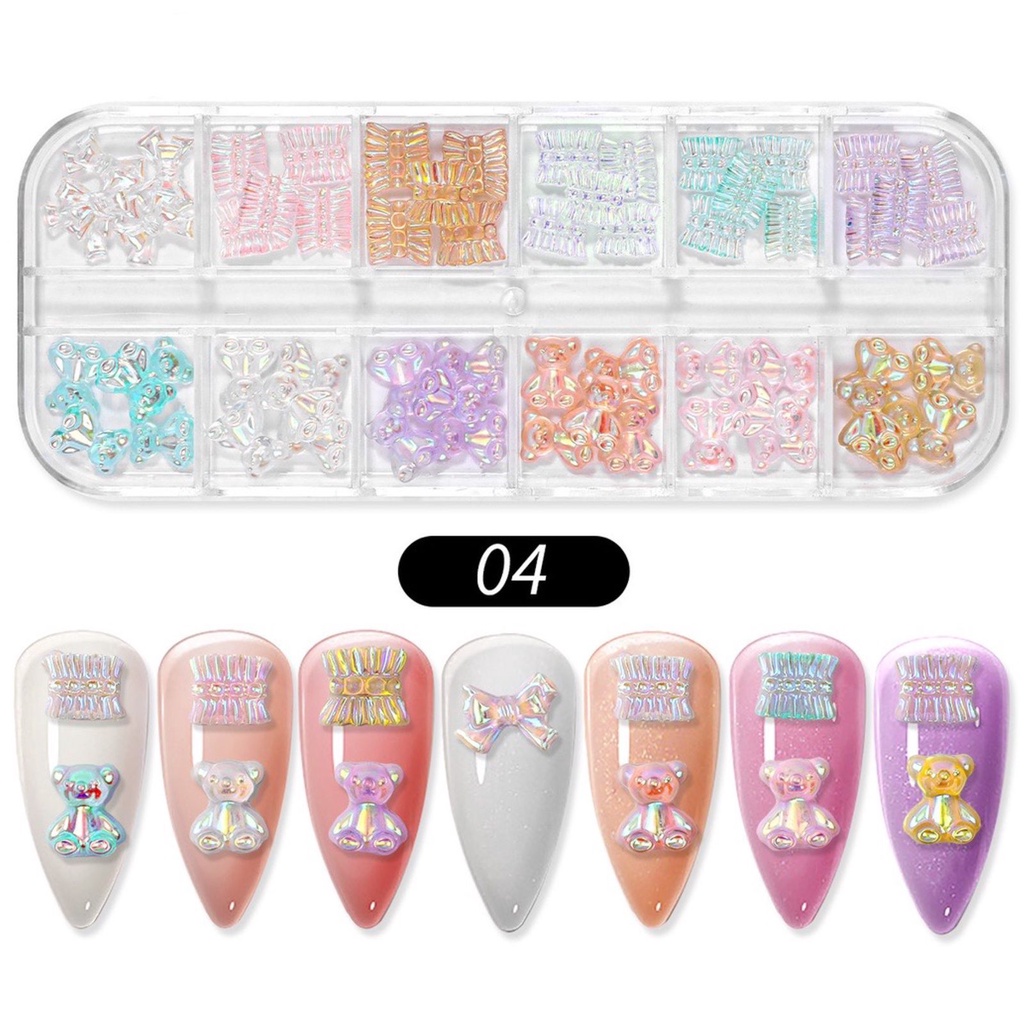 12PCS NAIL ACC 3D FlOWER NAILART / 3D BOW BEAR MIX / HIASAN KUKU TIMBUL NAIL ART FlOWER BEST SELLER