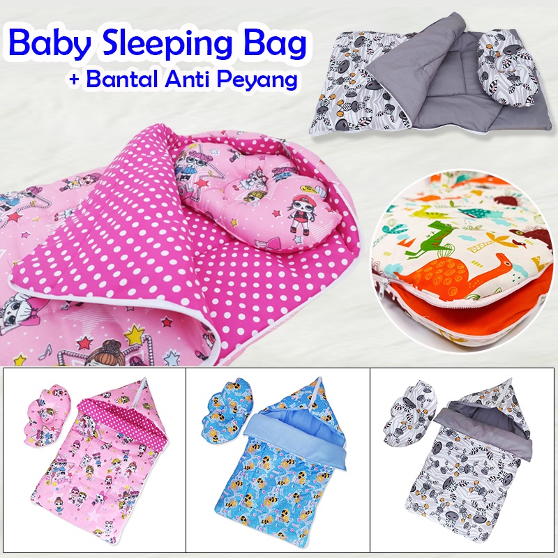 Baby Sleeping Bag + Bantal Peyang Tempat Tidur Bayi Selimut Bayi Motif