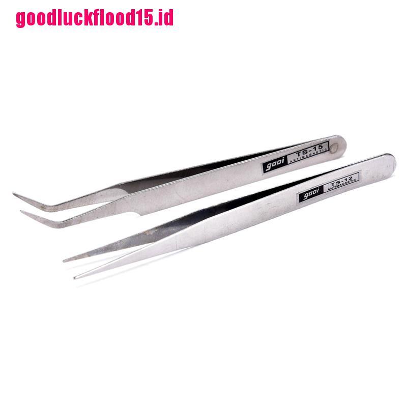 (LUCKID) 2pcs Pinset Stainless Steel Untuk Mengambil Bulu Mata / Nail Art