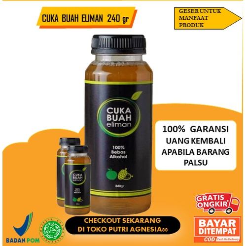 Cuka Buah Eliman 240 gr Fermentasi Sari Buah Apel Mengkudu Madu Makanan Murni Murah Halal Original
