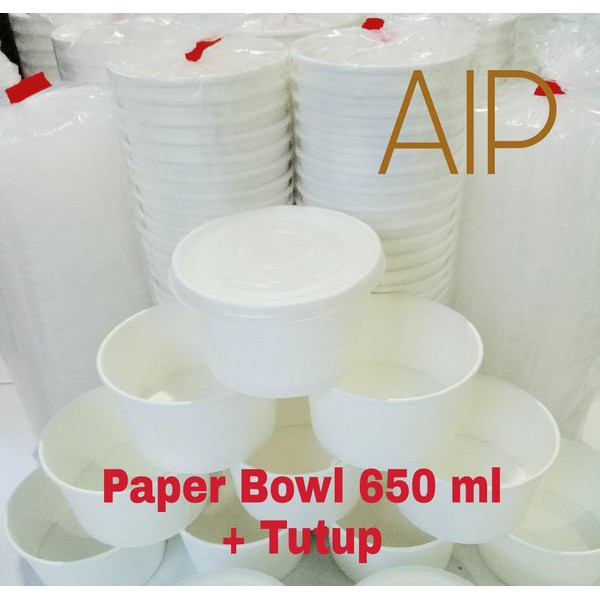 Terbaru Paper Bowl 650 ml plus Tutup Mangkok kertas