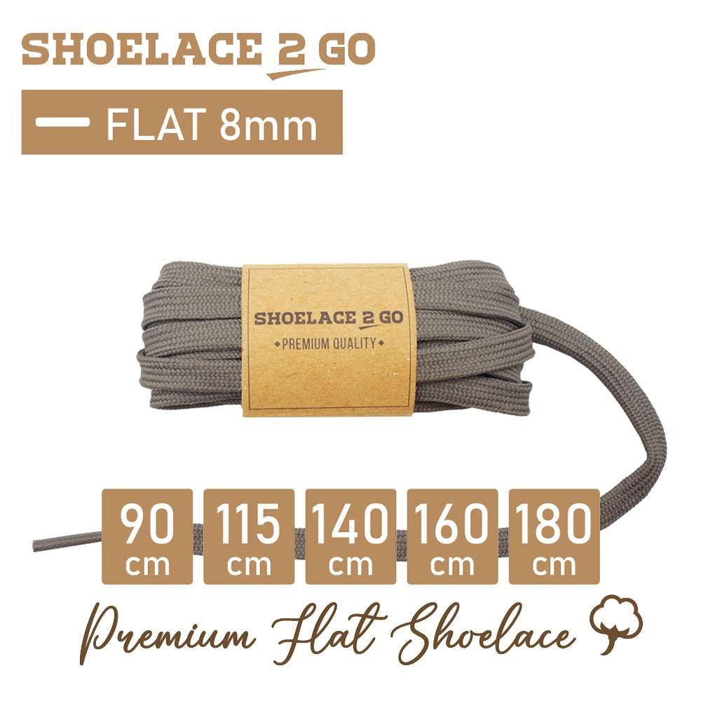 SHOELACE 2 GO TALI SEPATU GEPENG PIPIH FLAT - SF8 - E1 - GREY - 8MM - 90CM 115CM 140CM 160CM 180CM