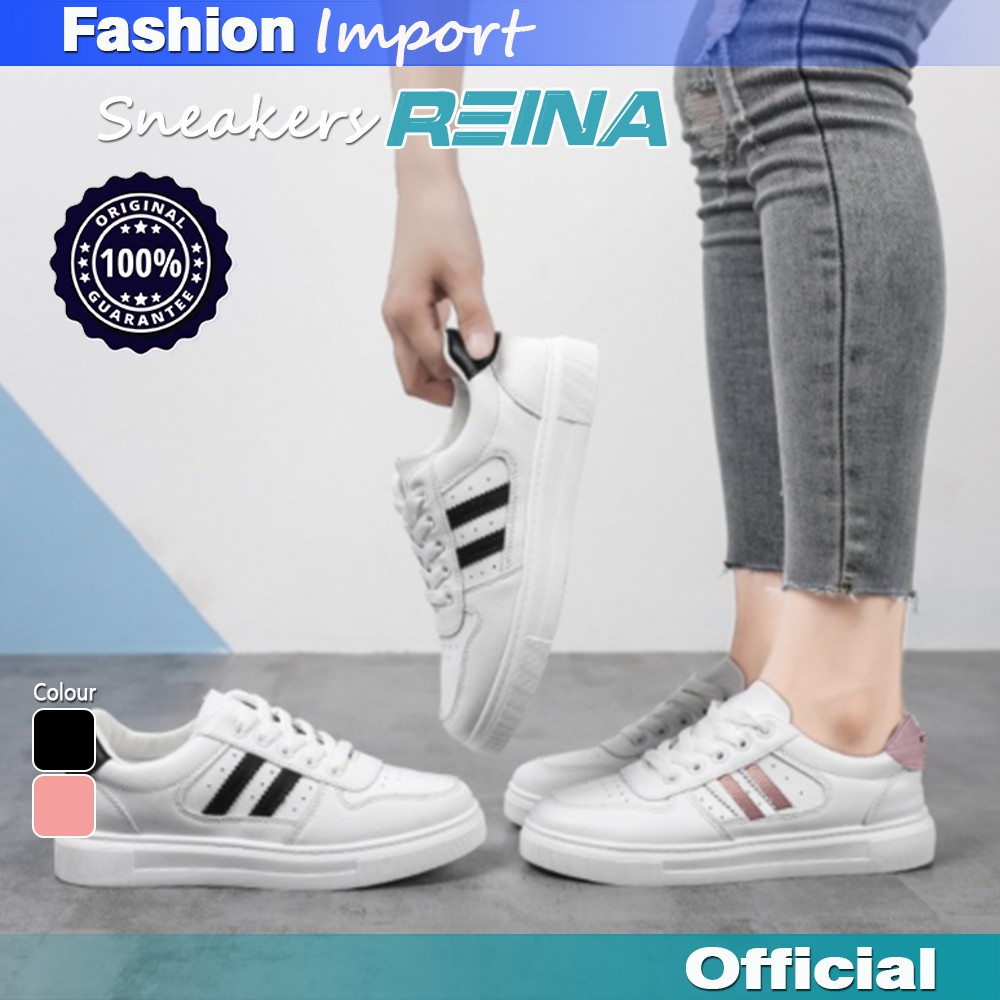 Sepatu Sneakers Fashion Wanita Sneakers Cewek Reina Import Warna Putih Hitam Pink Size 37-40