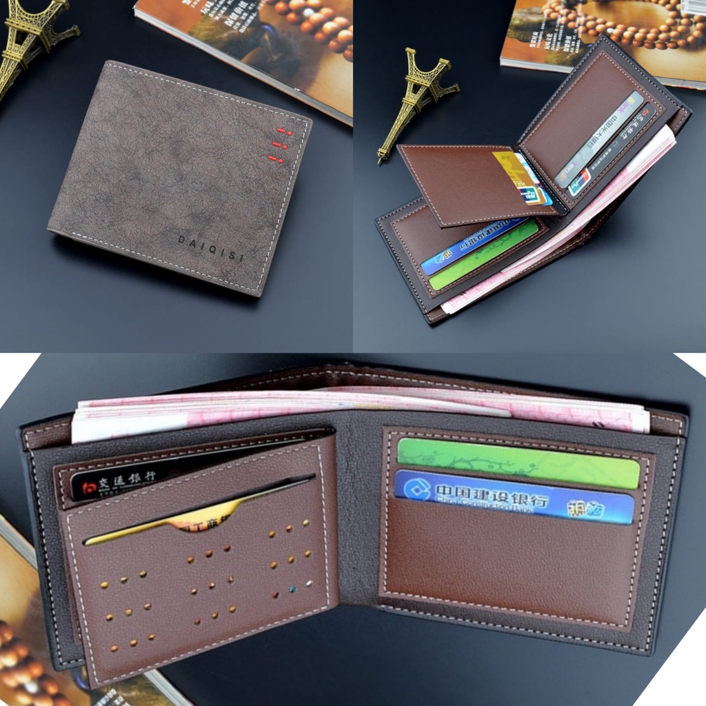 DOMPET LIPAT PRIA KULIT PREMIUM DAIQISI ORIGINAL ABU-ABU SLOT JOHAN WA431G2  KARTU BANYAK COWOK KECIL PENDEK KEREN TIPIS IMPORT MURAH MINI