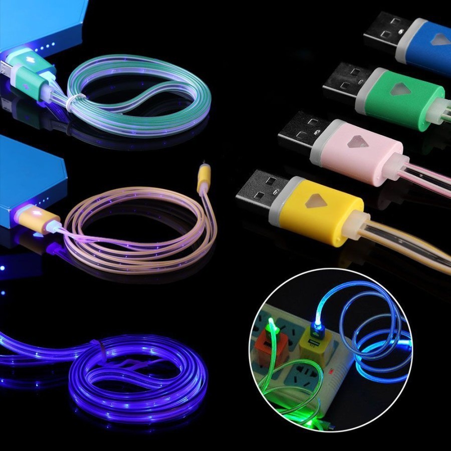 Kabel Data Charger Full Lampu LED Nyala Cable Casan Smile Micro USB V8