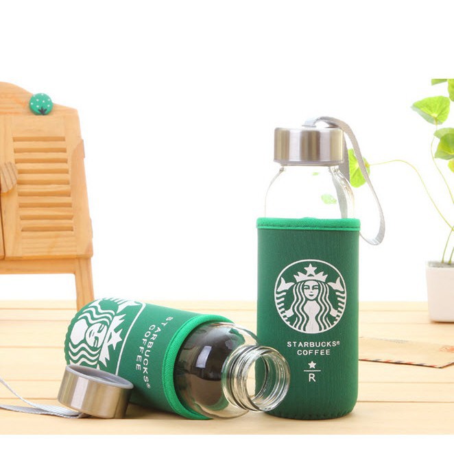 Botol Minum Kaca Starbuck 300ML FREE POUCH | Bottle Tumbler Starbucks BONUS SARUNG