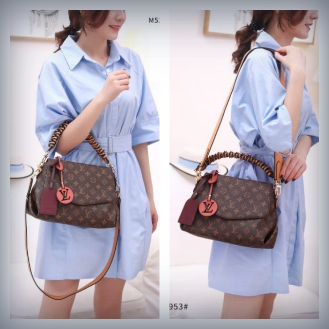 T2B Tas WANITA BRANDED IMPORT MURAH TERBARU LV Beaubourg Braided Medium Monogram Bag M53953 Platinum