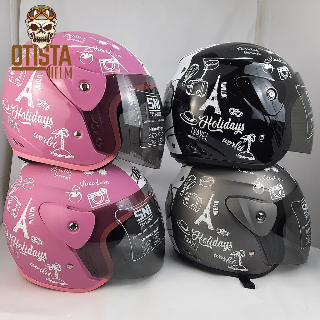 Helm Half Face Bnh Evo Traveling Pink, Black, Grey, Gunmet Glossy Doff size L