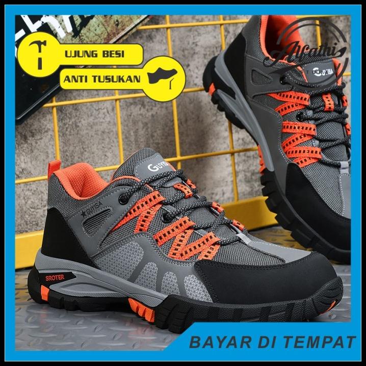 Sepatu Safety Sneakers Sport New Guyisa Abu Orange