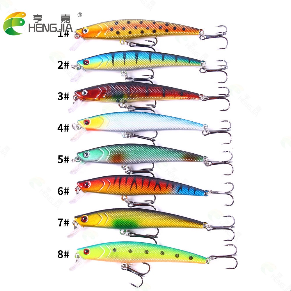 Hengjia 8pcs Umpan Pancing Fishing Lure 3D Eyes Hardlure Tiruan Bentuk Ikan Kecil 9.5cm 8.2cm Fake Bait Dengan 2 Kail