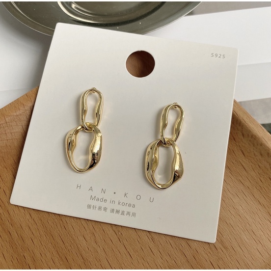 ANTING TITANIUM KOREA PEREMPUAN DEWASA RANTAI BENTUK BULAT EMAS GANDA ANTI KARAT AKSESORIS ANT87