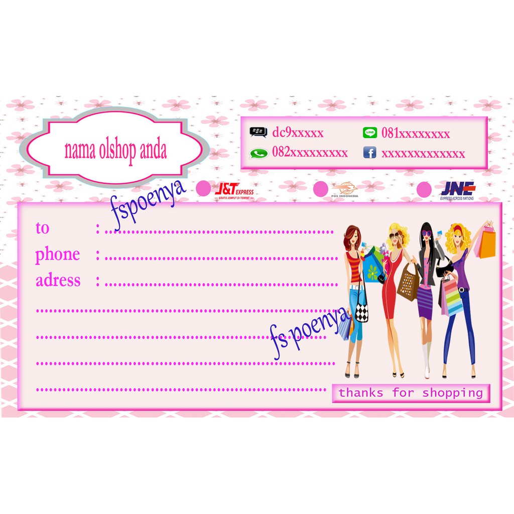 

stiker pengiriman perempuan shopping pink