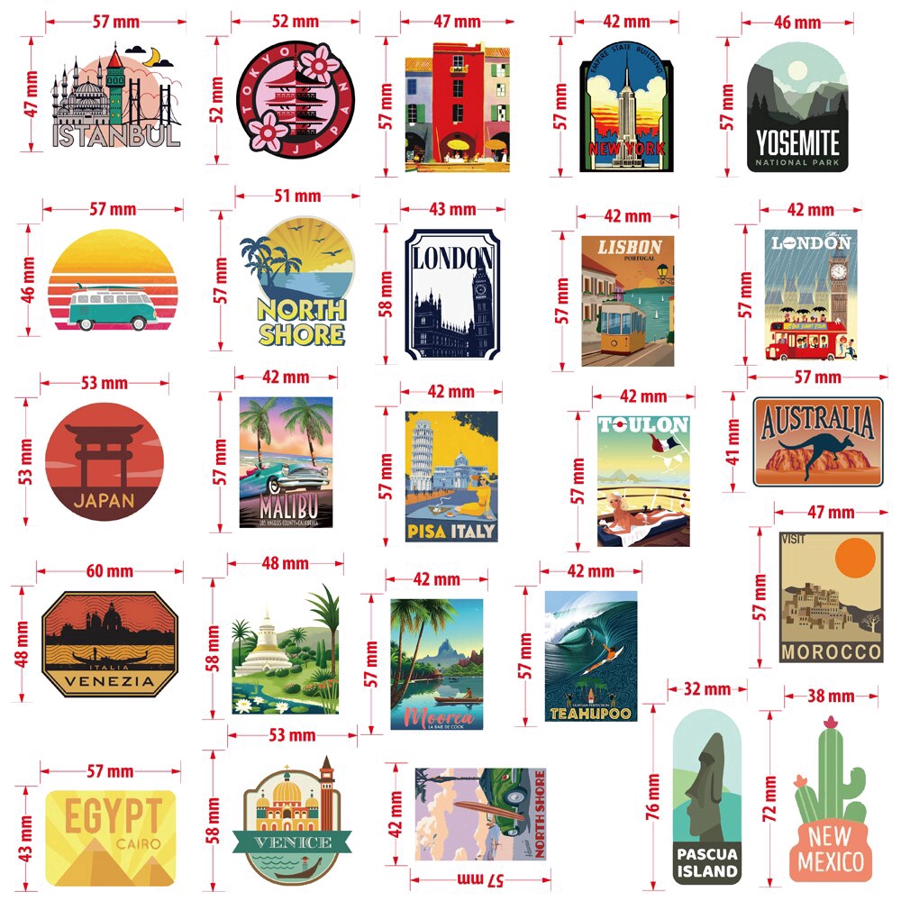 50pcs Pack Cities Travel Landscape Stickers For Skateboard Guitar Motorcycle Laptop Waterproof Sticker Toy Decals