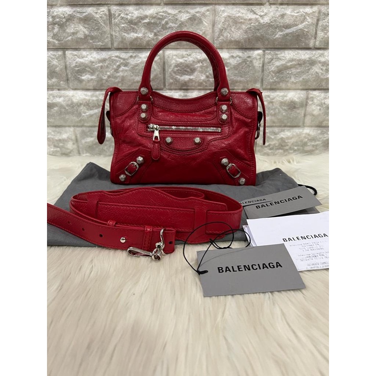 Tas Wanita Authentic Shoulder Bag Balenciaga Mini City Red Branded Original