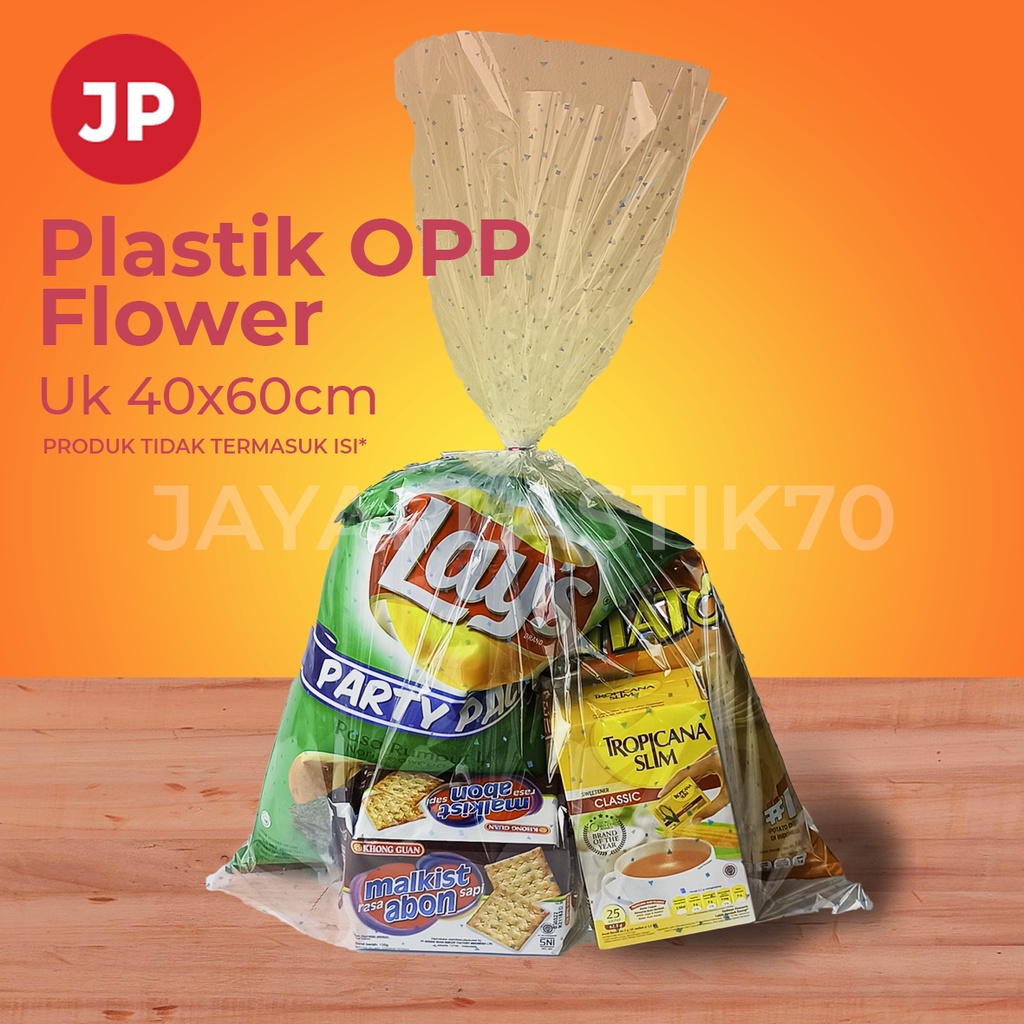 plastik ultah / plastik souvenir / opp flower uk 40X60 + pita kawat isi 12