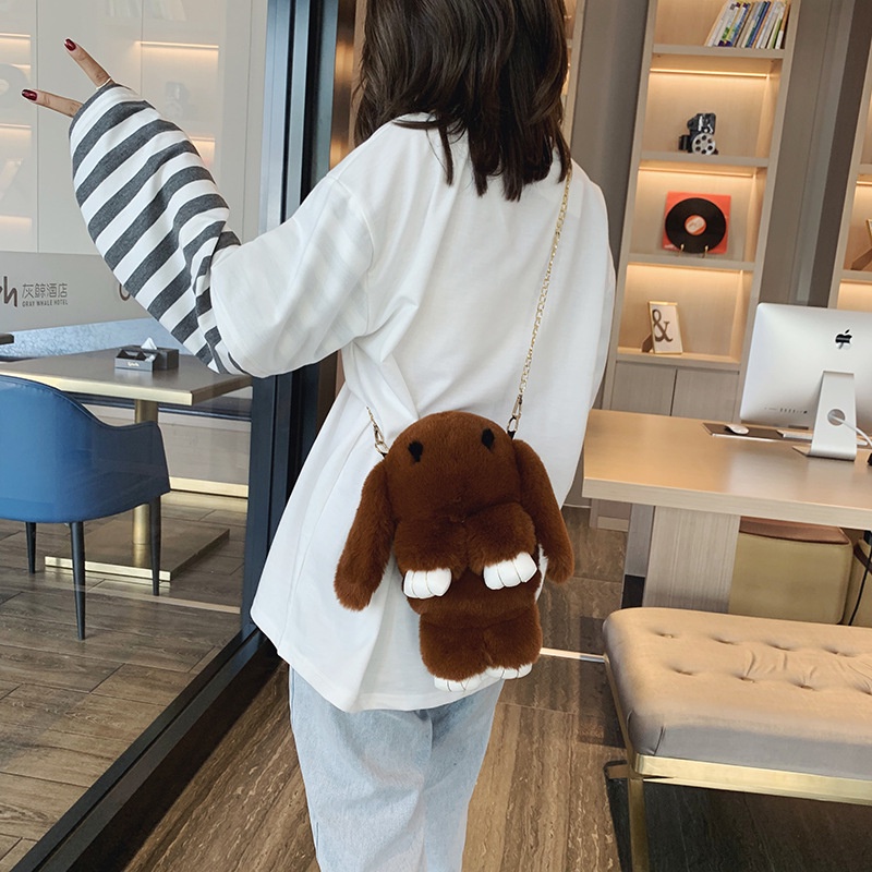 TAS KELINCI BULU SELEMPANG Tas Wanita Rabbit BESAR Lucu Bulu Lembut Fashion Korea Mewah Murah Tas Anak Dewasa Rantai