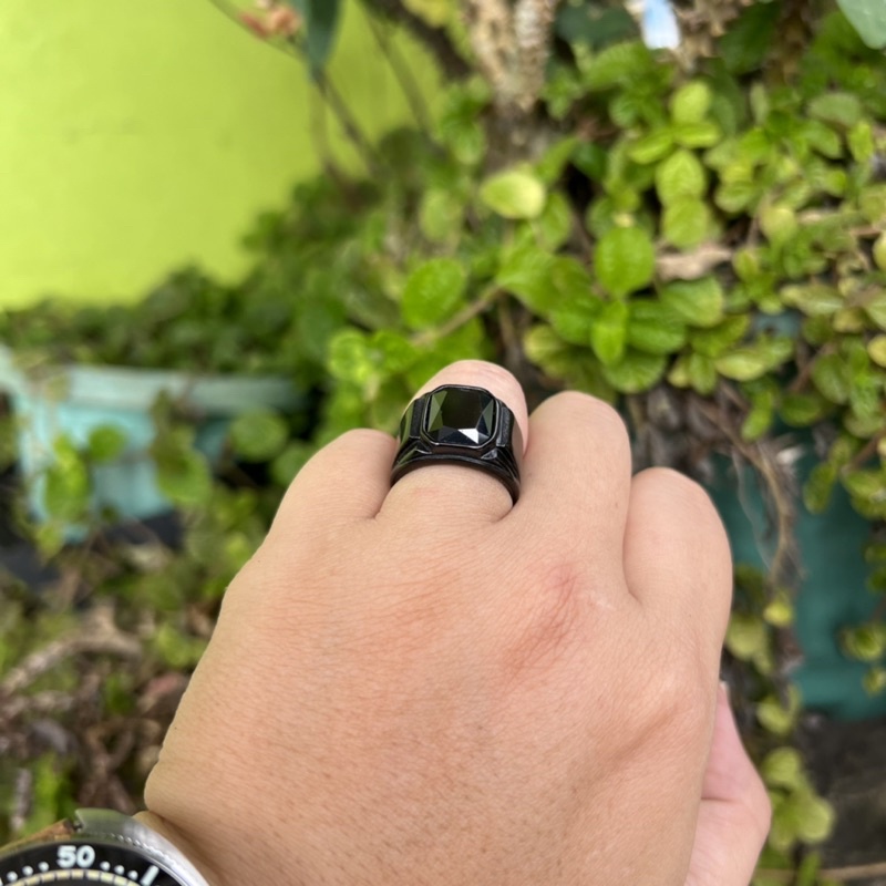 Cincin Pria Titanium All Black Onyx Hitam Pekat Tahan Luntur dan Karat Premium Quality