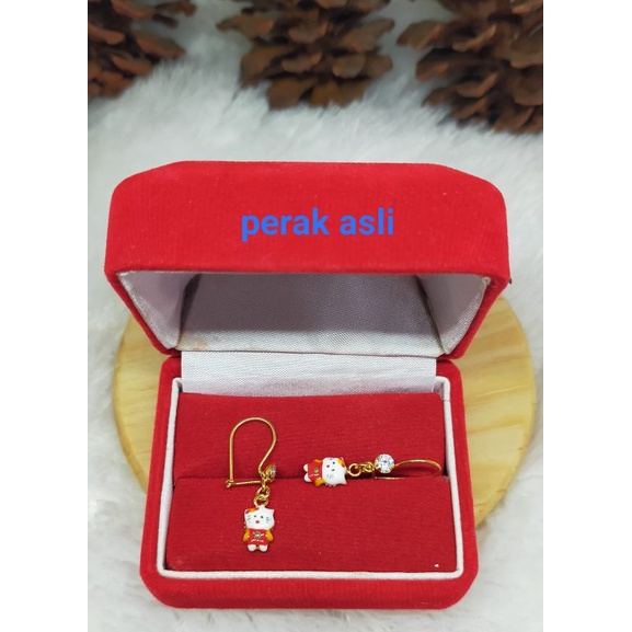 Anting gantung cat Hello Kitty, Perak 925, Sepuh Emas Kuning