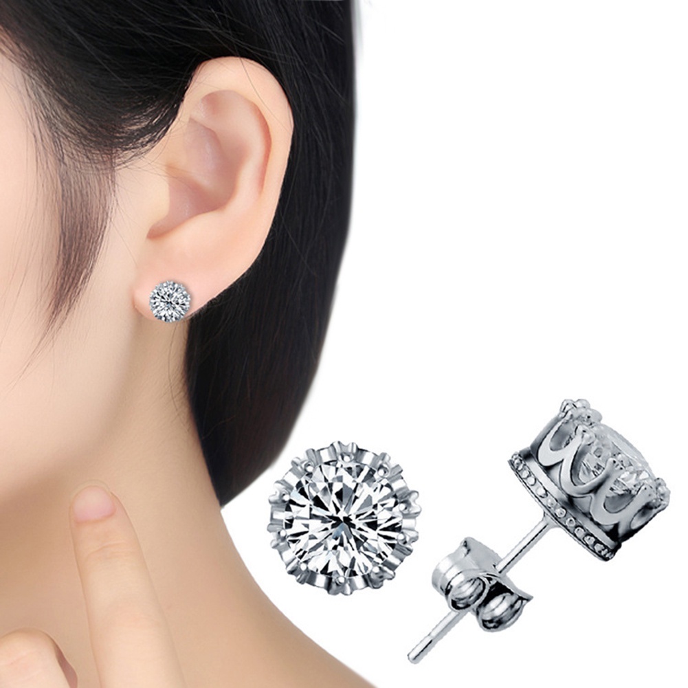 Anting Stud Tindik Lapis Perak Bahan Cubic Zirconia Untuk Wanita