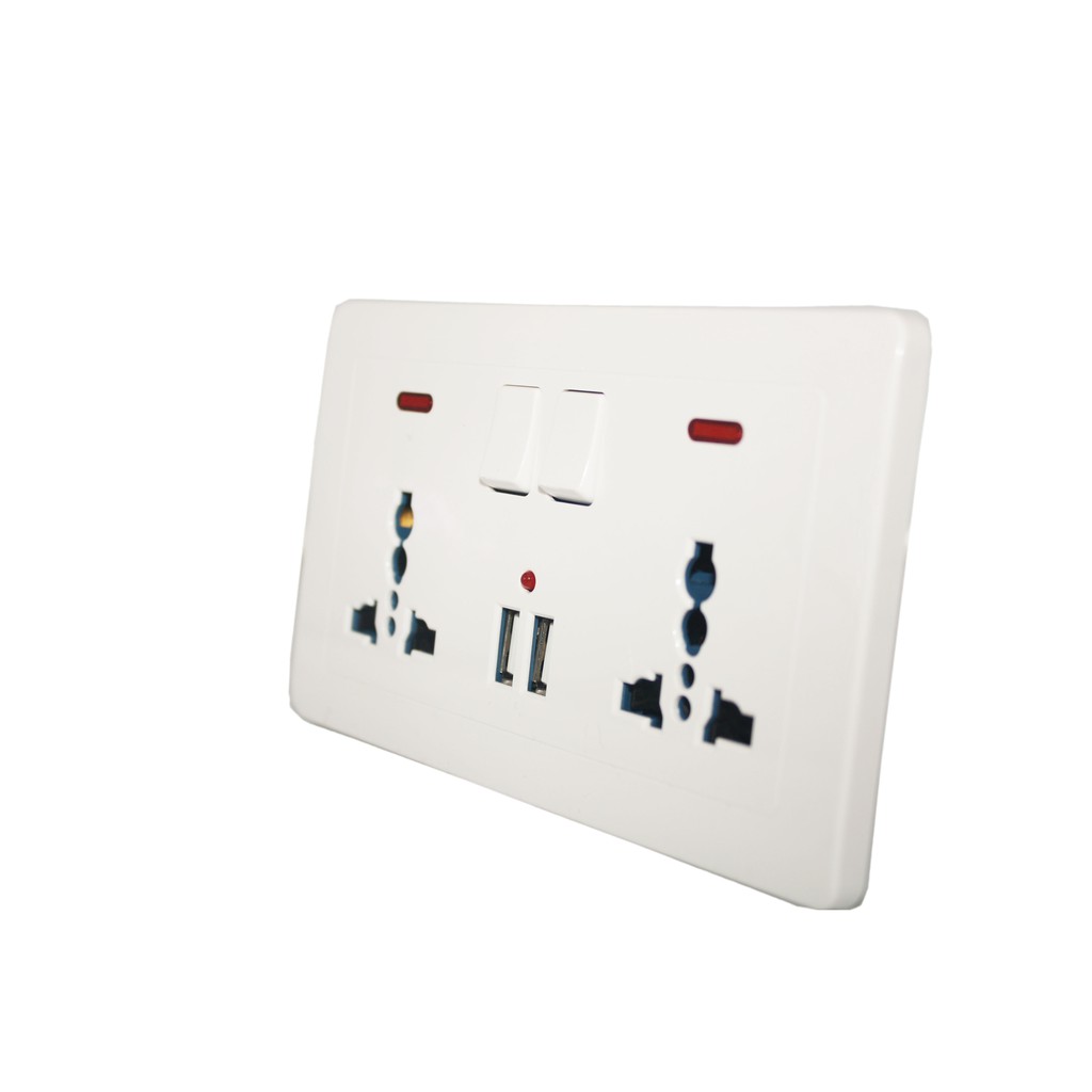 Double WALL SOCKET 3 USB colokan 2 USB Output &amp; 2 Tombol ON-OFF