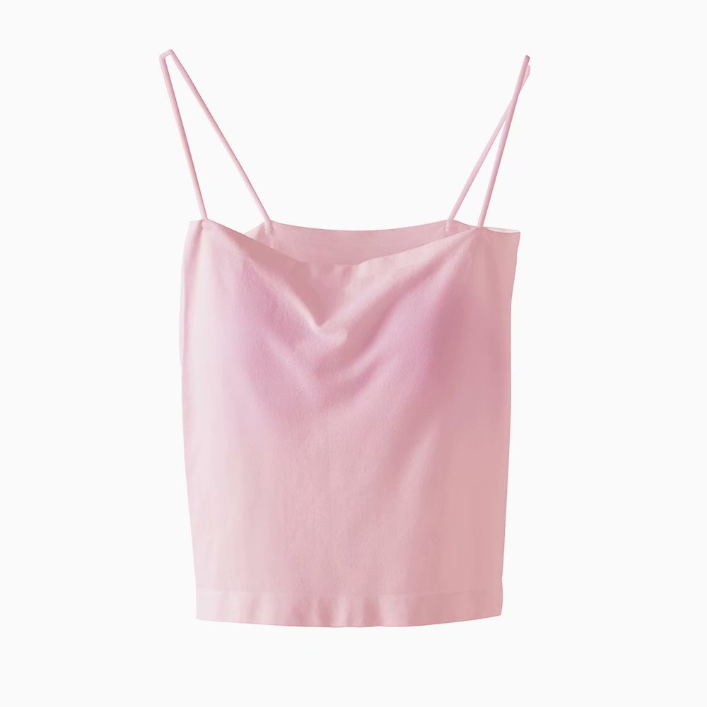 BATAMMODE Tank top Basic Wanita Square spaghetti Crop top-Pink