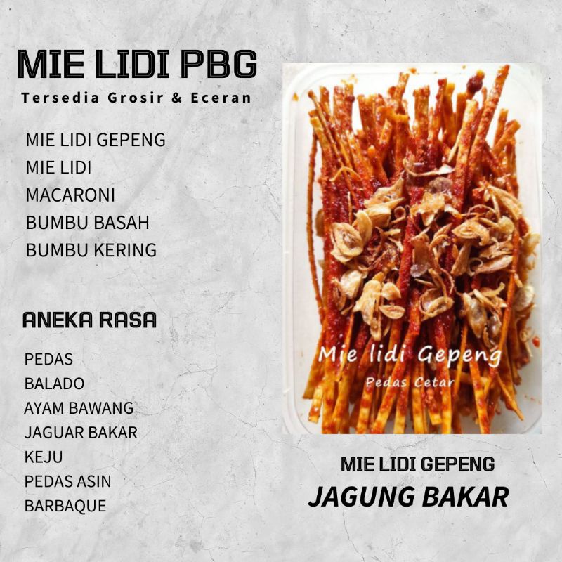 

Mie Lidi Gepeng Jagung Bakar Bumbu Basah dan Kering - Mi Lidi Jagung Bakar Matang Siap Makan 250gr - Mie Lidi Lidian Jagung Bakar 250gr 150gr Bumbu Kering Basah Matang Siap Saji