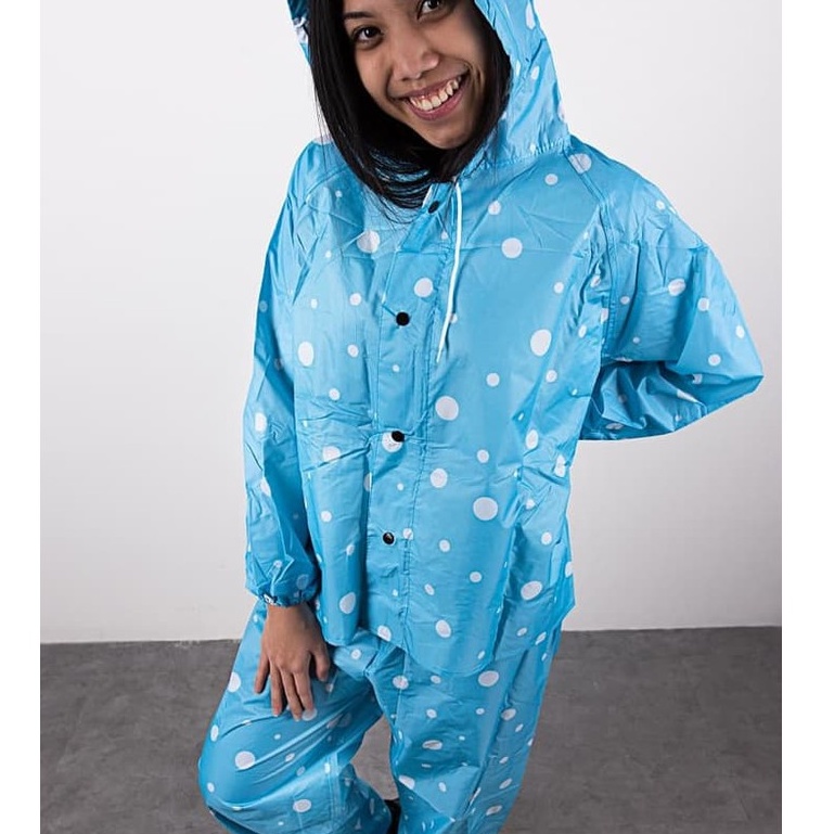 LuluAquatic Jas Hujan Wanita Setelan / Raincoat Unisex Polkadot FL05