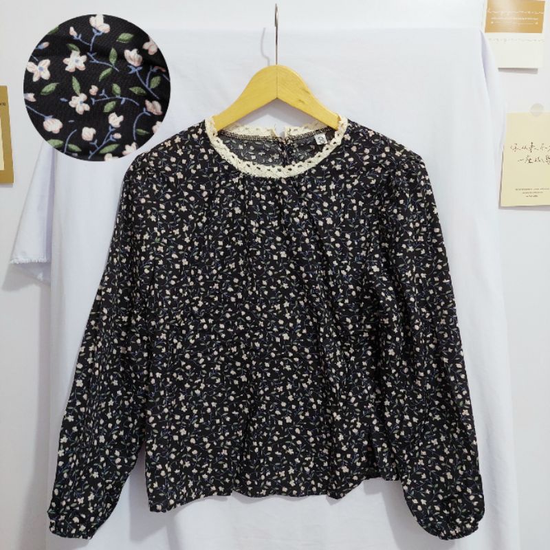 【BISA COD】Chiffon Lace Floral Blouse wanita Lengan Panjang summer atasan blus import cewek-Motif 26