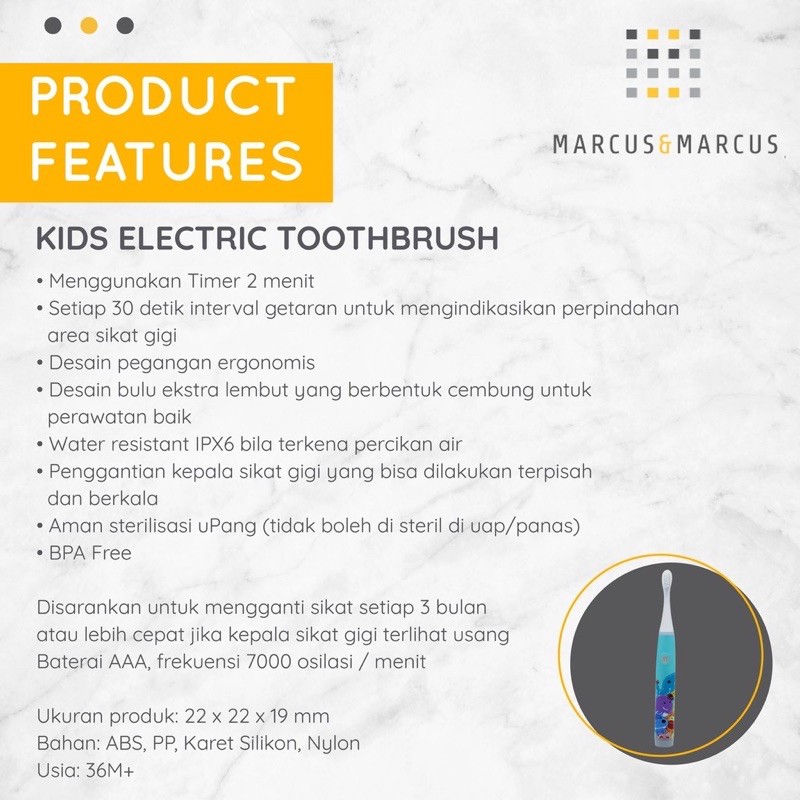 Marcus &amp; Marcus Kids Sonic Elektrik Toothbrush - Sikat Gigi Anak