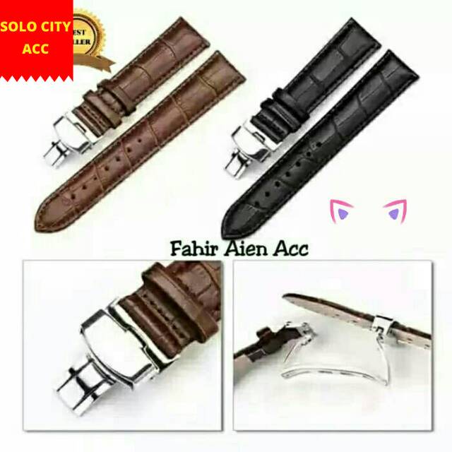 STRAP TALI JAM KULIT BUTTERFLY CLASP 24MM LEATHER STRAP TALIJAM BUTTERFLY BUCKLE 24MM